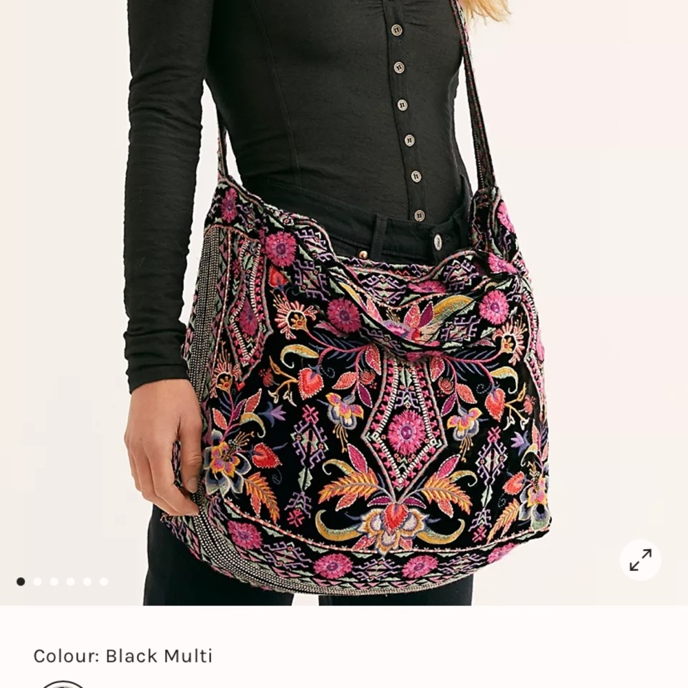 Johnny Was Black Multi Embroidered Tote Shoulder Bag